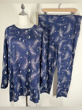 Cacique Thermal Henley Celestial Pajama Sleepwear Set Size 22 24 Tunic Legging